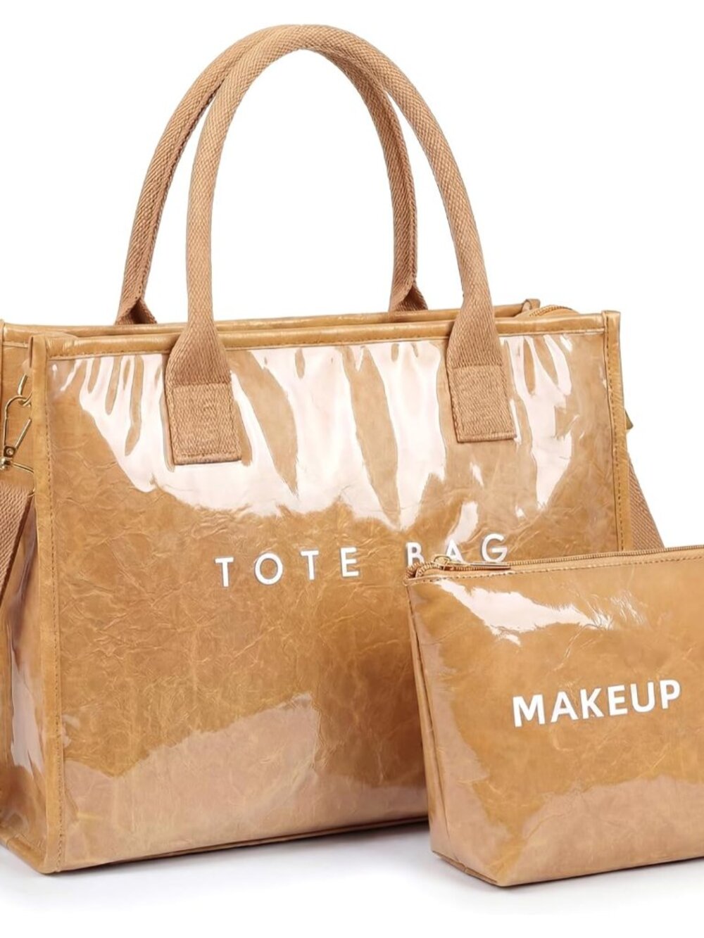 PVC Tote Bag for Women, Work Handbag,Kraft Paper Shoulder Bag for Travel Gym Dai